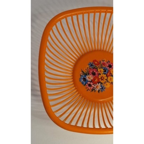 Retro Orange Bread Roll Plastic Basket Floral Per Alimenti Made In Italy Vtg - Picture 3 of 8